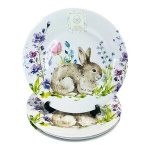 The Prairie Easter Rabbit Bunny Floral Melamine Salad Plates 4PC Set Garden